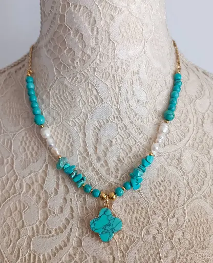 Collar Piedras Naturales con Perlas